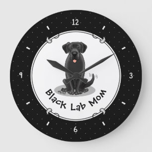 ブラックラボママ(ラブラドールリトリーバマ)かわいい犬 ラージ壁時計