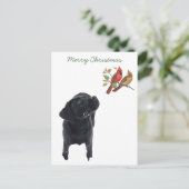 ブラックラボメリークリスマスキュートドッグバードラブラドール シーズンポストカード (スタンド正面)