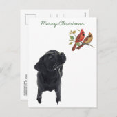 ブラックラボメリークリスマスキュートドッグバードラブラドール シーズンポストカード (正面/裏面)