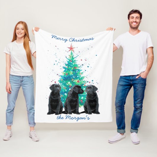 ブラックラボメリークリスマスキュートパピーラブラドール フリースブランケット (インサイチュ)