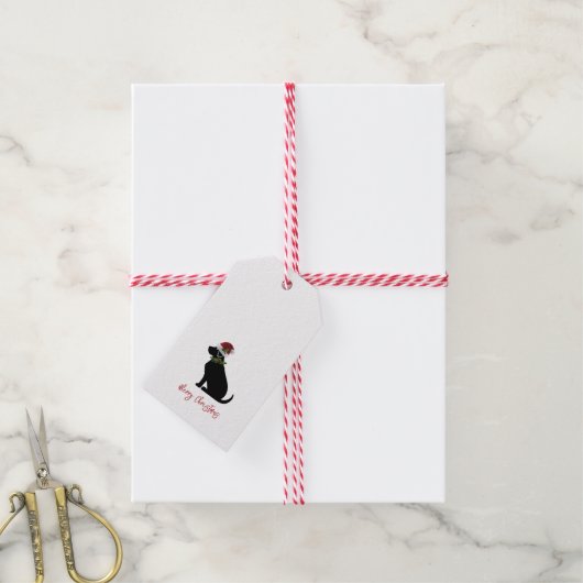 ブラックラボメリークリスマスサンタハットホリーモダン ギフトタグ (より糸付き)