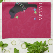 ブラックラボメリークリスマスデザイン キッチンタオル (折り畳み)