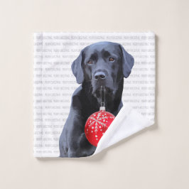 ブラックラボメリークリスマス – かわいいラブラドール犬 ウォッシュタオル