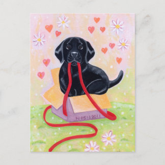 ブラックラボラドール犬の絵 ポストカード
