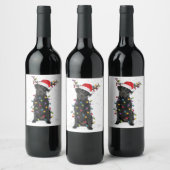 ブラックラボラブラドールクリスマスツリーライトパジャマドッグ ワインラベル (ボトル)