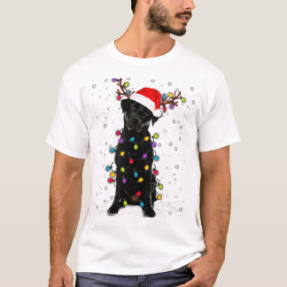 ブラックラボラブラドールクリスマスツリーライトパジャマドッグ Tシャツ