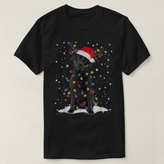 ブラックラボラブラドールクリスマスツリーライトパジャマドッグ Tシャツ (デザイン正面)