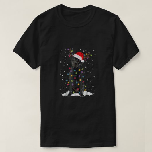 ブラックラボラブラドールクリスマスツリーライトパジャマドッグ Tシャツ (デザイン正面)