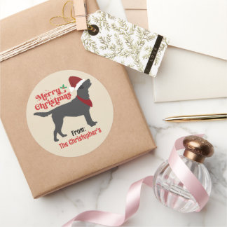 ブラックラボラブラドールメリークリスマス ラウンドシール