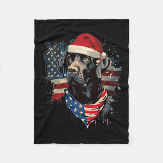 ブラックラボラブラドールヴィンテージサンタクリスマスパジャマ フリースブランケット (正面)