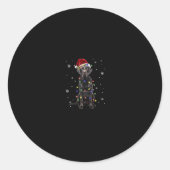 ブラックラボラブラドール犬のクリスマスライトクリスマスサンタ ラウンドシール (正面)