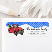 ブラックラボリターン付きレッドビンテージクリスマストラック ラベル (インサイチュ)