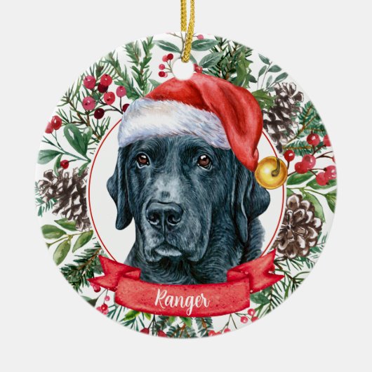 ブラックラボレトリエカスタムーバー犬クリスマスオーナメント セラミックオーナメント (正面)