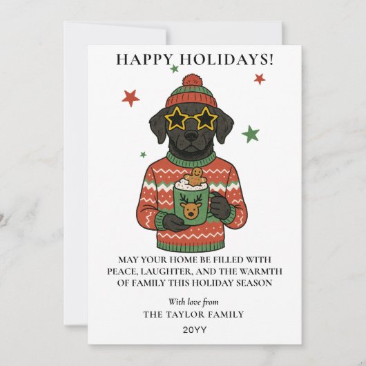 ブラックラボ犬のダサいスウェーターのクリスマス シーズンカード (正面)