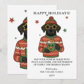 ブラックラボ犬のダサいスウェーターのクリスマス シーズンカード (正面/裏面)