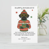 ブラックラボ犬のダサいスウェーターのクリスマス シーズンカード (スタンド正面)