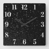 ブラックラメのモダンエレガントホワイトナンバー スクエア壁時計 (正面)