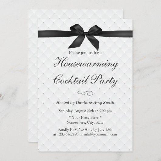 ブラックリエレガントボン引っ越し祝いパーティーカクテルパーティー 招待状 (正面/裏面)