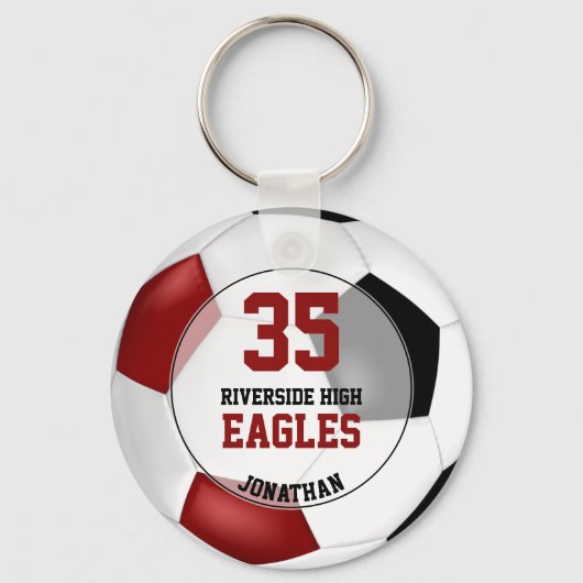 ブラックリシンプルッドサッカーボール少年チーム精神 キーホルダー (正面)