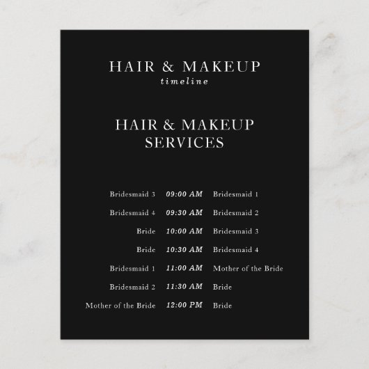 ブラックリスト予算の結婚式ヘアメイクタイムライン チラシ (正面)
