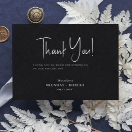 ブラックリネンシンプルスクリプトウェルカムサンキューカード サンキューカード