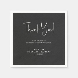 ブラックリネンシンプルスクリプトウェルカムサンキューカード スタンダードカクテルナプキン