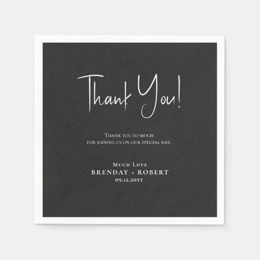 ブラックリネンシンプルスクリプトウェルカムサンキューカード スタンダードカクテルナプキン (正面)