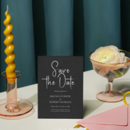 ブラックリネンシンプルブラックスクリプト日付の保存 招待状