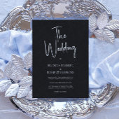 ブラックリネンシンプルホワイトスクリプトウェディング招待 招待状