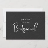 ブラックリネン　ホワイトスクリプト　あなたは私のブライズメイドになってくれますか 招待状 (正面)