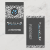 ブラックリネン&ホワイトヴィンテージフローラ&レース 名刺 (正面/裏面)