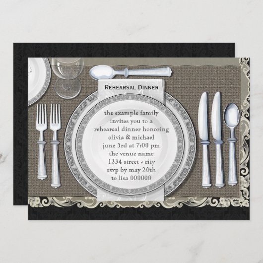 ブラックリハエレガントーサルディナー招待状 招待状 (正面/裏面)