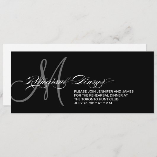 ブラックリハーサルディナー招待状モノグラム 招待状 (正面/裏面)