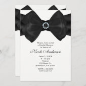 ブラックリボンとダイヤモンドのエレガントな招待状 招待状 (正面/裏面)