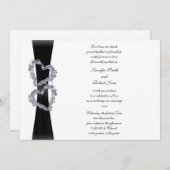 ブラックリボンとダイヤモンドのハート結婚式招待状 招待状 (正面/裏面)