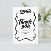 ブラックリボンのおしゃれな結婚前お祝いパーティー サンキューカード (スタンド正面)