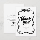 ブラックリボンのおしゃれな結婚前お祝いパーティー サンキューカード (正面/裏面)