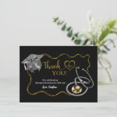 ブラックリボンのコケティーな看護師卒業お礼カード エンクロージャーカード (スタンド正面)