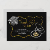 ブラックリボンのコケティーな看護師卒業お礼カード エンクロージャーカード (正面/裏面)