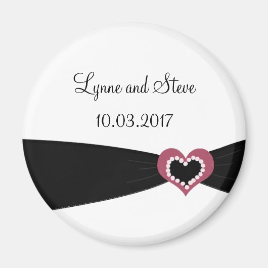 ブラックリボンの結婚式日程のお知らせ マグネット (正面)