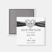 ブラックリボンシルバースワンズ日付磁石を保存 マグネット (正面/裏面)