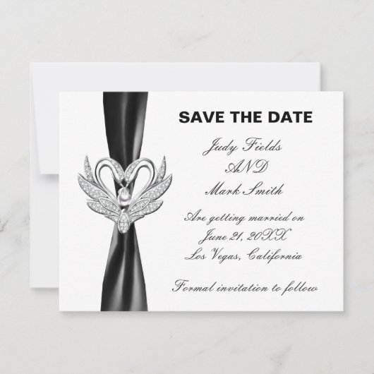ブラックリボンシルバースワン Save The Date カード (正面)
