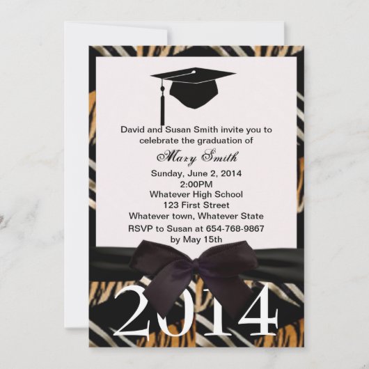 ブラックリボンゼブラ及びタイガー卒業招待状 招待状 (正面)