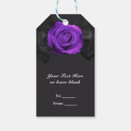 ブラックリボンボウ&パープルバラ任意の色の好意 ギフトタグ