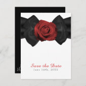 ブラックリボンボウ&レッドローズエレガント日付を保存 案内ポストカード (正面/裏面)