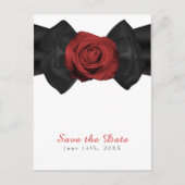 ブラックリボンボウ&レッドローズエレガント日付を保存 案内ポストカード (正面)