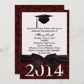 ブラックリボン及びレッドヒョウ卒業招待状 招待状 (正面/裏面)