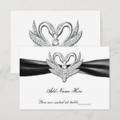 ブラックリボン シルバースワン テーブルプレイスカード 招待状 (正面/裏面)