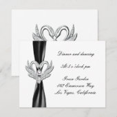 ブラックリボン シルバースワン 受付カード 招待状 (正面/裏面)