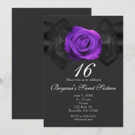 ブラックリボン＆パープルローズ 任意の色 招待状